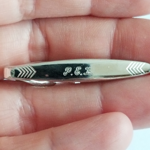 Vintage tie clip Swank engraved PEL monogram silver tone - Picture 8 of 10